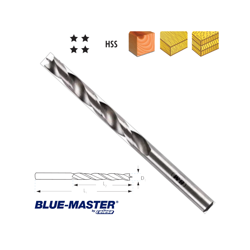 Broca para Madera Blue-Master de tres Puntas Profesional Serie Extra Larga Broca para Madera Blue-Master de tres Puntas Profesional Serie Extra Larga