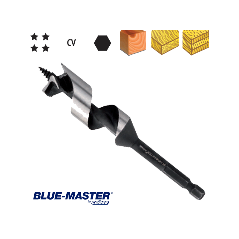 Broca CV para Madera Blue-Master Tipo "S" con Mango Hexagonal 1/4" Broca CV para Madera Blue-Master Tipo "S" con Mango Hexagonal 1/4"