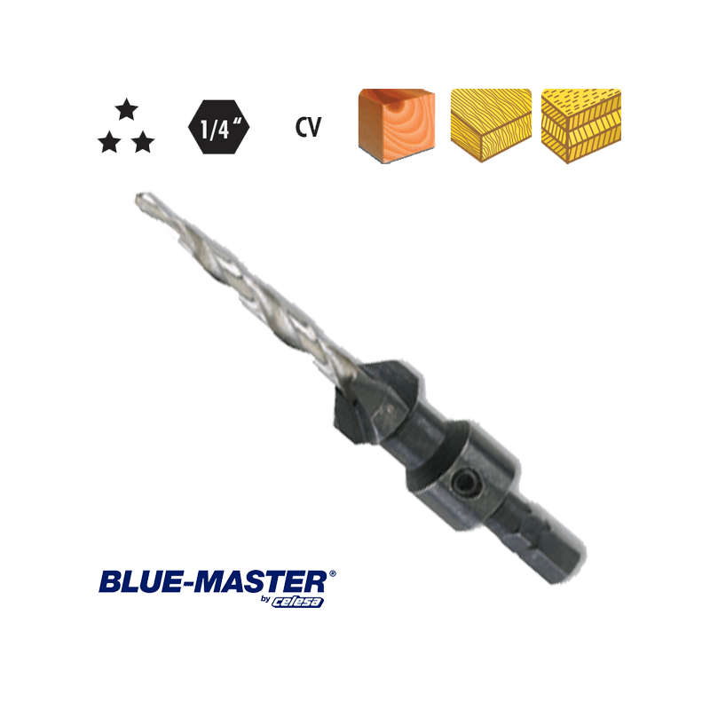 Broca Blue-Master para Ensamblaje de Tornillos en Madera con Mango Hexagonal Broca Blue-Master para Ensamblaje de Tornillos en Madera con Mango Hexagonal