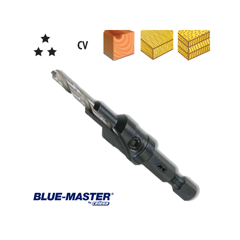 Broca Blue-Master CV para Madera con Avellanador Mango Hexagonal Broca Blue-Master CV para Madera con Avellanador Mango Hexagonal