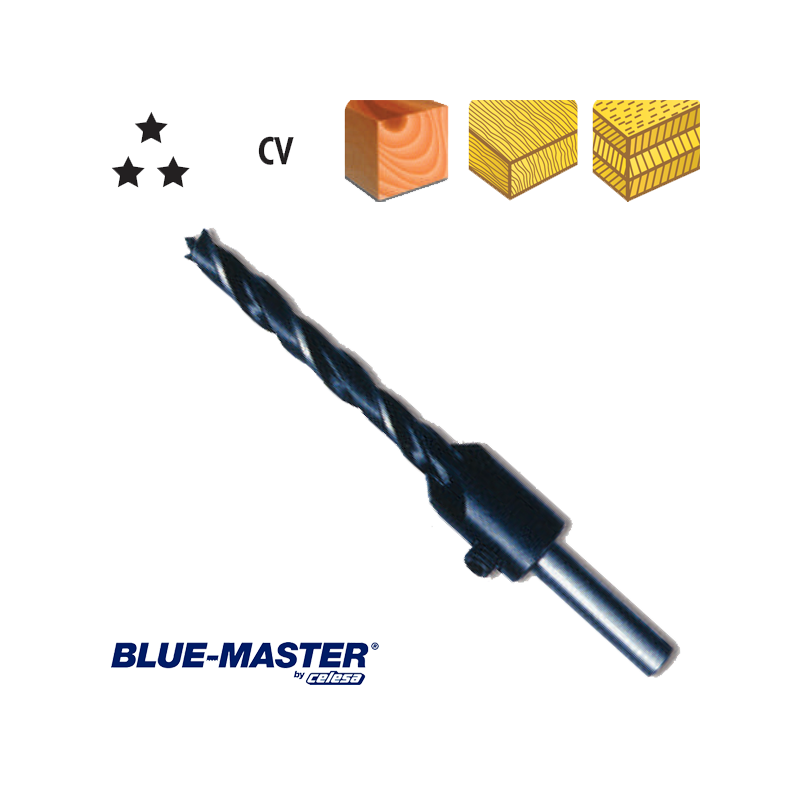Broca Blue-Master CV para Madera con Avellanador Mango Cilíndrico Broca Blue-Master CV para Madera con Avellanador Mango Cilíndrico