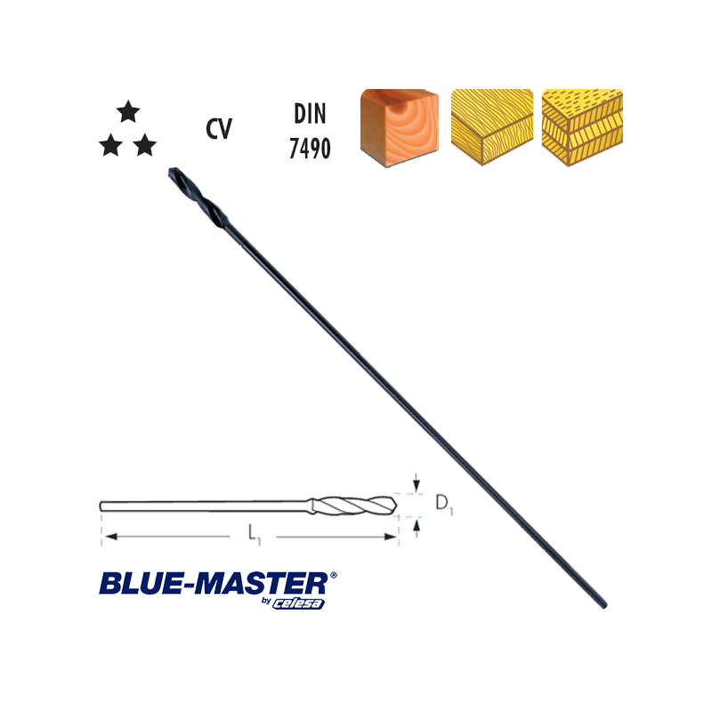 Brocas para Encofrados Blue-Master de Madera DIN 7490 Mango Cilíndrico CV Serie Extra Larga Brocas para Encofrados Blue-Master de Madera DIN 7490 Mango Cilíndrico CV Serie Extra Larga