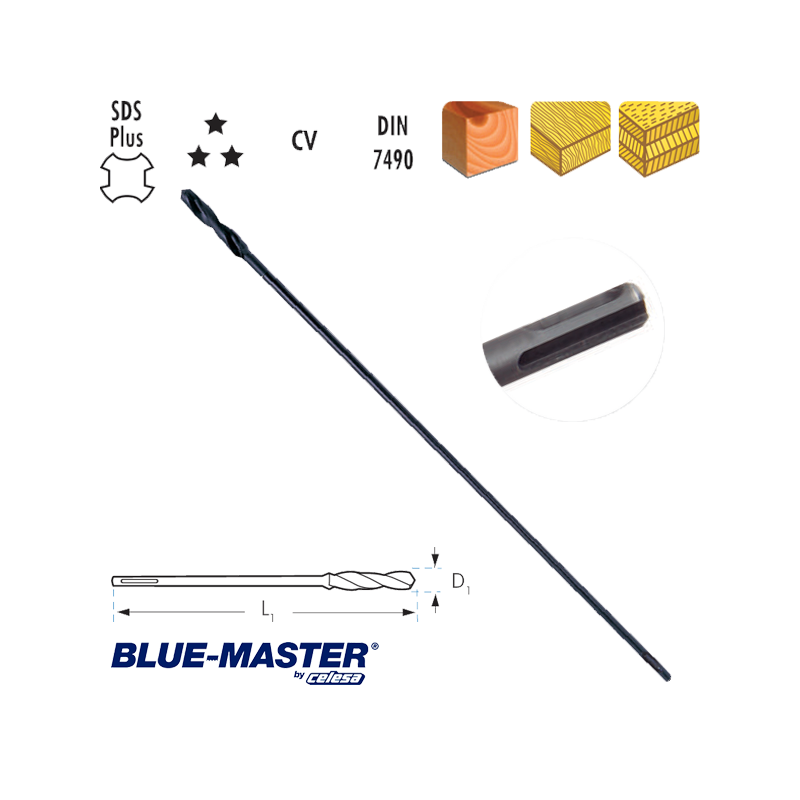 Brocas Blue-Master para Encofrados de Madera Mango SDS Plus Serie Extra Larga Brocas Blue-Master para Encofrados de Madera Mango SDS Plus Serie Extra Larga