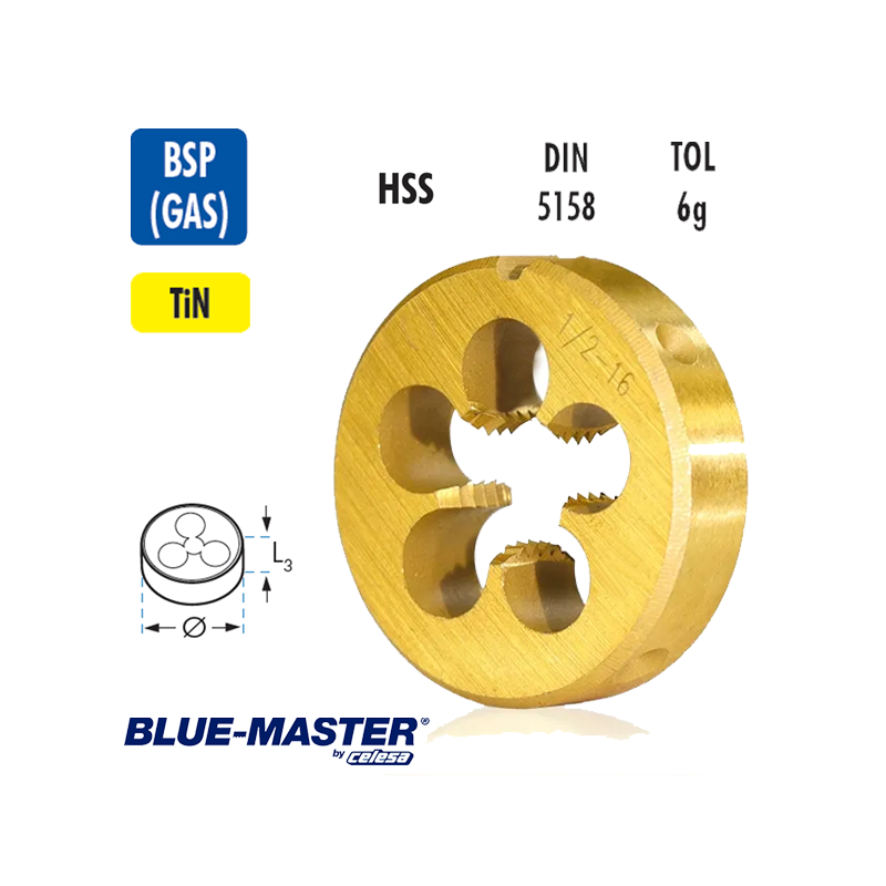 Terrajas Blue-Master para Roscar a Mano HSS GAS TiN Terrajas Blue-Master para Roscar a Mano HSS GAS TiN