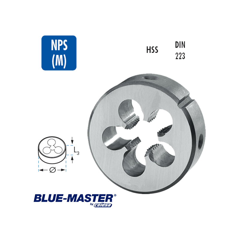 Terrajas Blue-Master para Roscar a Mano HSS NPS(M) Rosca Americana no Estanca Terrajas Blue-Master para Roscar a Mano HSS NPS(M) Rosca Americana no Estanca