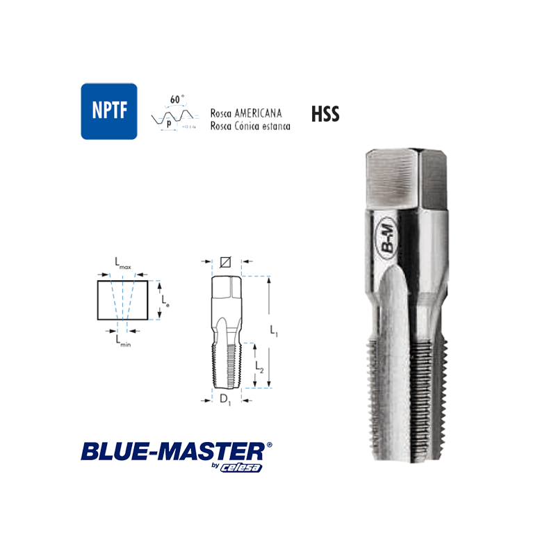 Macho de Mano Blue-Master HSS NPTF Rosca Americana Macho de Mano Blue-Master HSS NPTF Rosca Americana