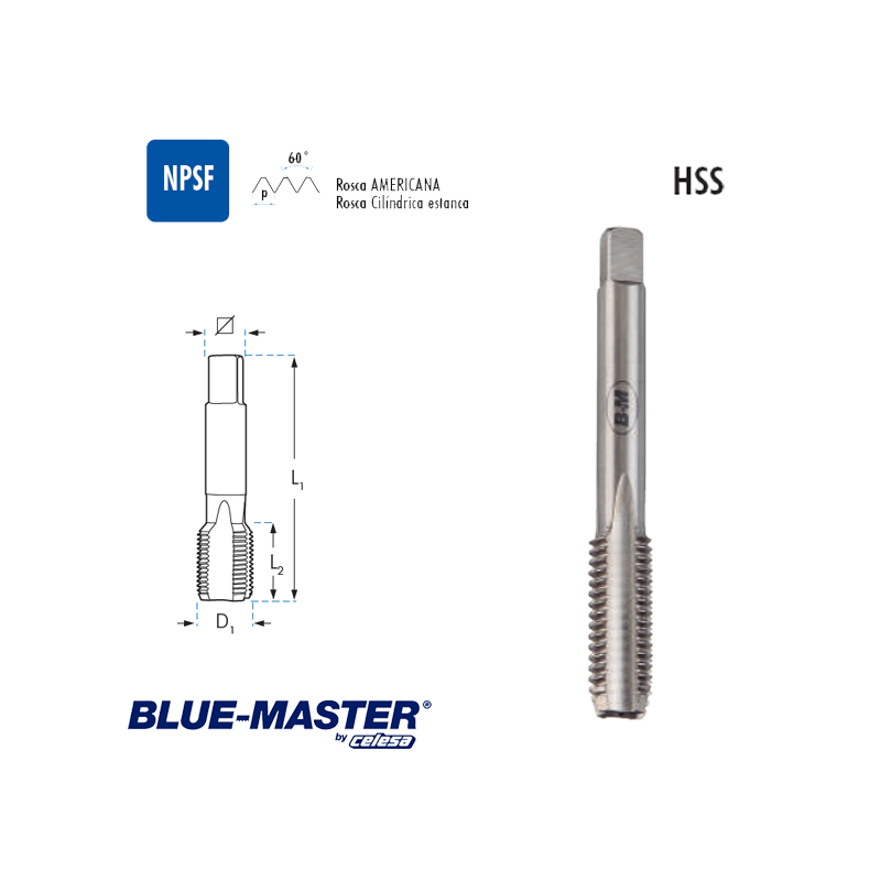 Macho de Mano Blue-Master HSS NPSF Rosca Americana Macho de Mano Blue-Master HSS NPSF Rosca Americana