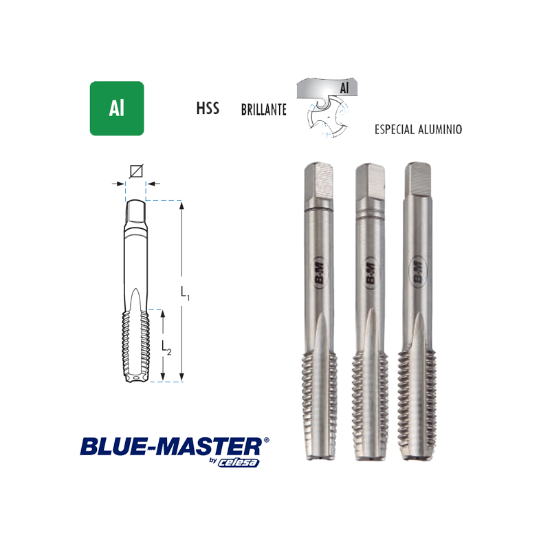 Juego de Macho Blue-Master para roscar a Mano HSS Al Juego de Macho Blue-Master para roscar a Mano HSS Al