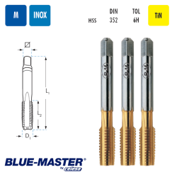 Juego de Macho INOX Blue-Master para roscar a Mano TiN M