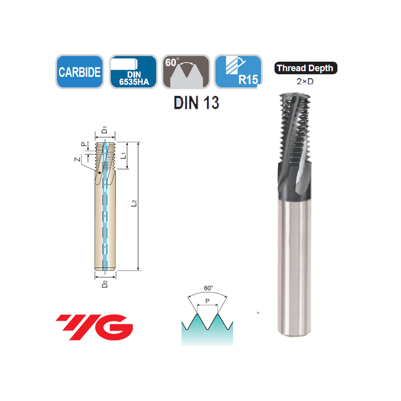 Fresa de Roscar MD con Refrigeracion M 2D TiAlN