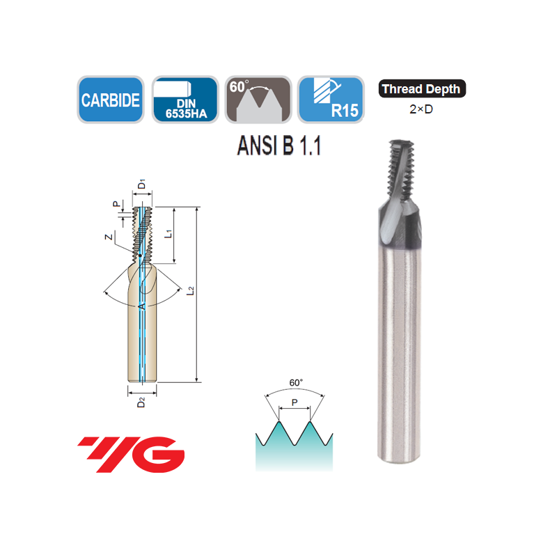 Fresa de Roscar MD con Refrigeracion y Chaflan UNF 2D TiAlN