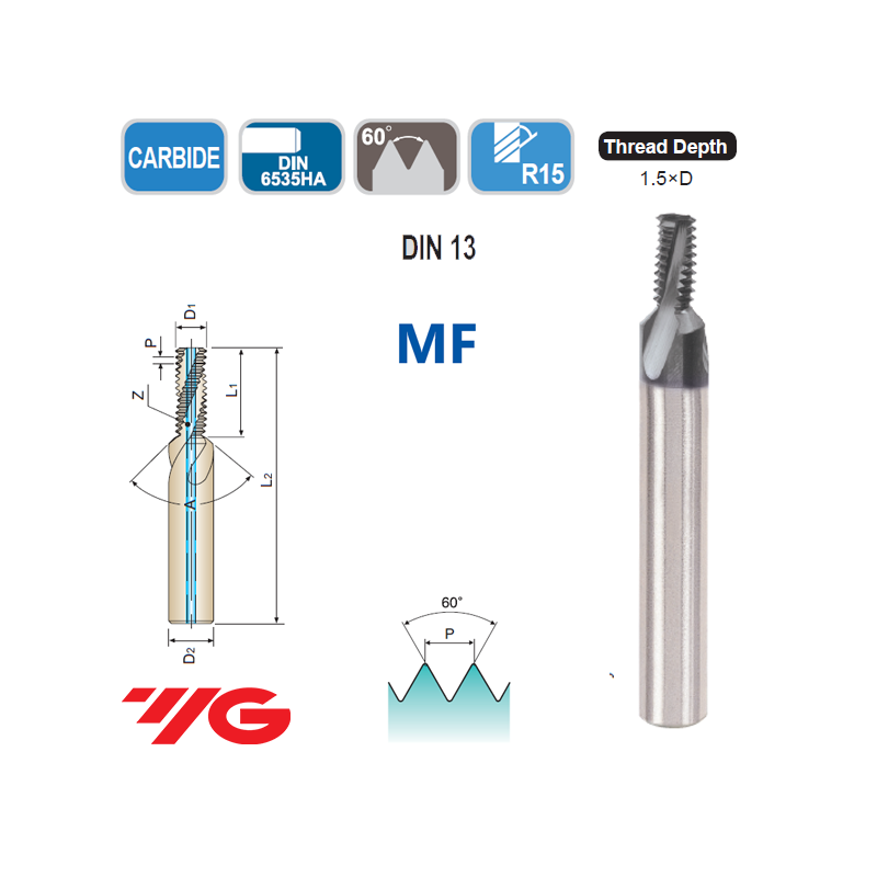 Fresa de Roscar MD con Refrigeracion y Chaflan MF 1.5D TiAlN Fresa de Roscar MD con Refrigeracion y Chaflan MF 1.5D TiAlN