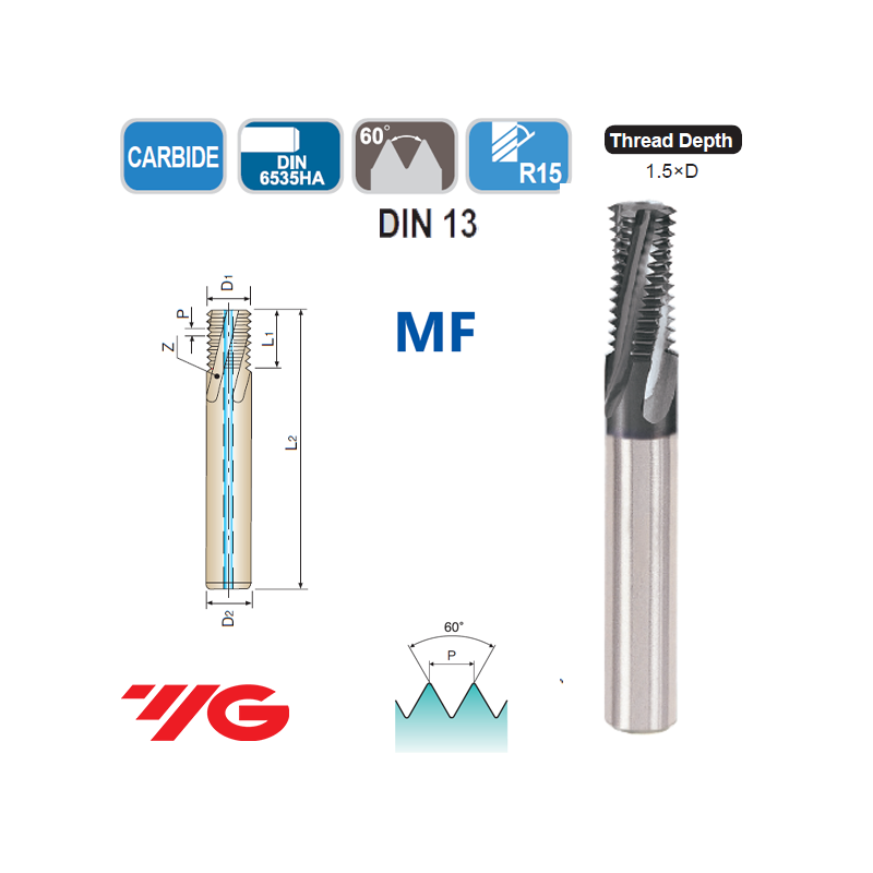 Fresa de Roscar MD con Refrigeracion MF 1.5D TiAlN