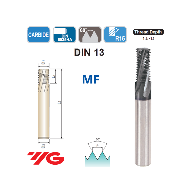 Fresa de Roscar MD MF 1.5D TiAlN Fresa de Roscar MD MF 1.5D TiAlN