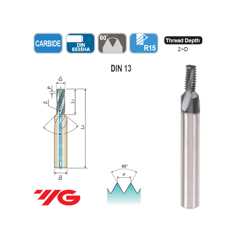 Fresa de Roscar MD con Refrigeracion y Chaflan M 2D TiAlN