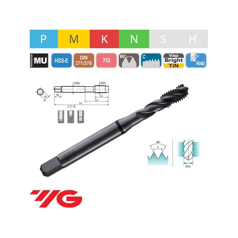 Macho Máquina Métrico COMBO HSS-E Helicoidal VAP 7G Macho Máquina Métrico COMBO HSS-E Helicoidal VAP 7G