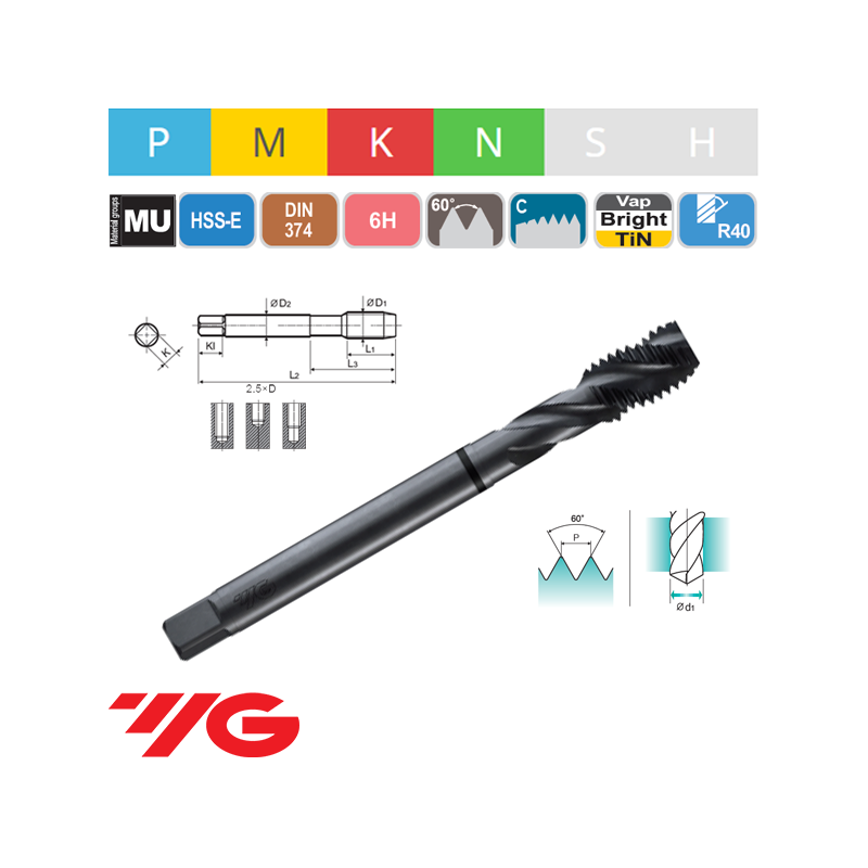 Macho Máquina Métrico Fino COMBO HSS-E Helicoidal VAP 6H Macho Máquina Métrico Fino COMBO HSS-E Helicoidal VAP 6H