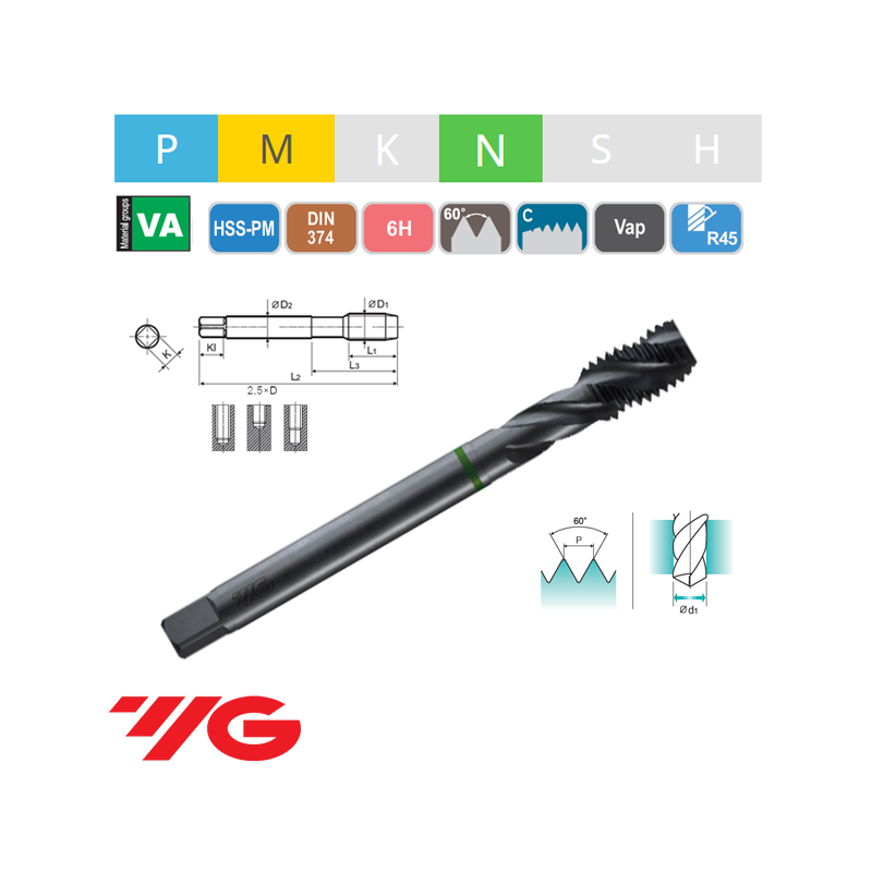 Macho Máquina Métrico Fino COMBO HSS-PM Helicoidal VAP 6H Macho Máquina Métrico Fino COMBO HSS-PM Helicoidal VAP 6H