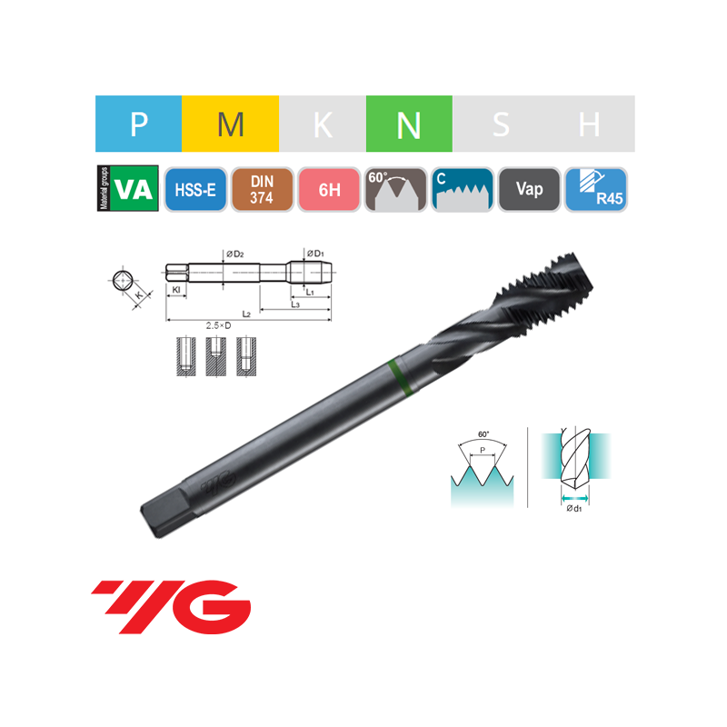 Macho Máquina Métrico Fino COMBO HSS-E Helicoidal VAP 6H Macho Máquina Métrico Fino COMBO HSS-E Helicoidal VAP 6H