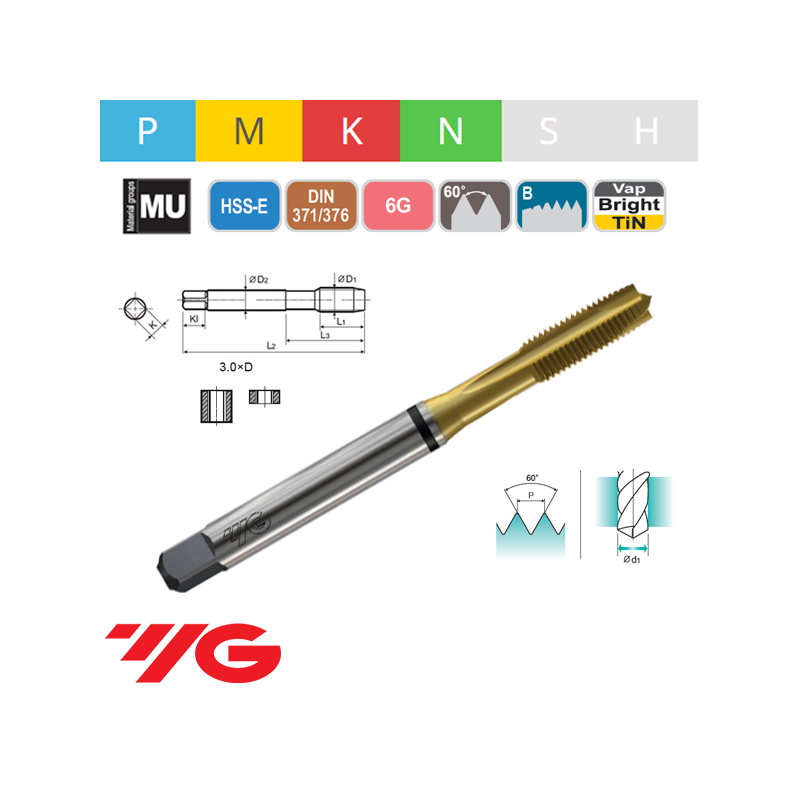 Macho Máquina Métrico COMBO HSS-E Recto TiN 6G Macho Máquina Métrico COMBO HSS-E Recto TiN 6G