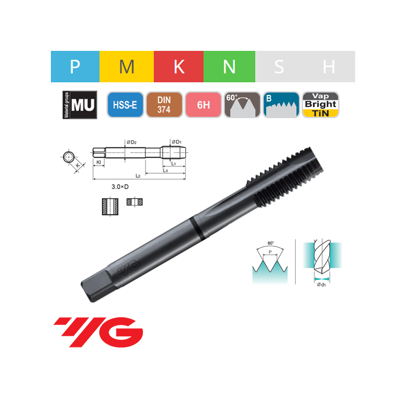 Macho Máquina Métrico Fino HSS-E COMBO VAP 6H Macho Máquina Métrico Fino HSS-E COMBO VAP 6H