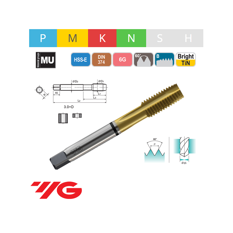 Macho Máquina Métrico Fino COMBO HSS-E Recto TiN 6G Macho Máquina Métrico Fino COMBO HSS-E Recto TiN 6G