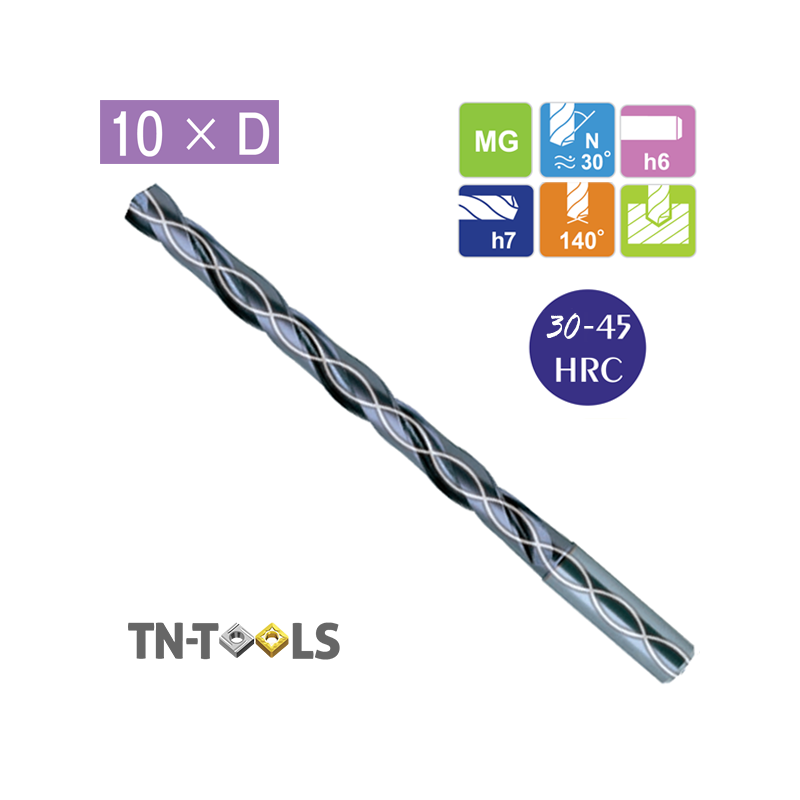 Solid Carbide Drill 10 x D with Reinforced Shank Coolant + TiAlN YG1
