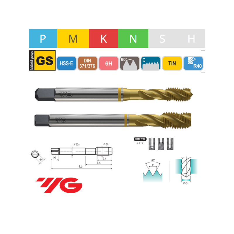 Macho Máquina Métrico TAP GENERAL HSS-E  SPIRAL FLUTE TAP TiN COATING 6H 