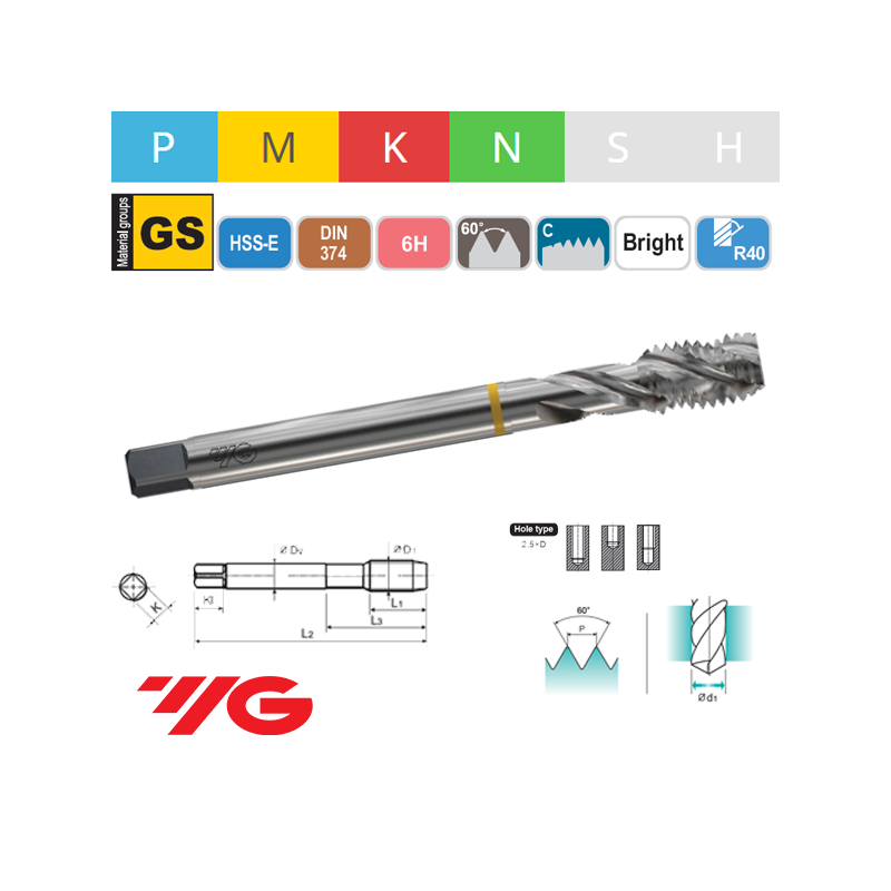 Macho Máquina Métrico Fino TAP GENERAL Helicoidal HSS-E 6H Macho Máquina Métrico Fino TAP GENERAL Helicoidal HSS-E 6H