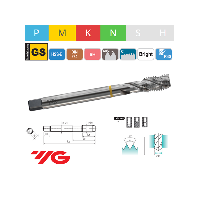 Macho Máquina Métrico Fino TAP GENERAL Helicoidal HSS-E 6H 