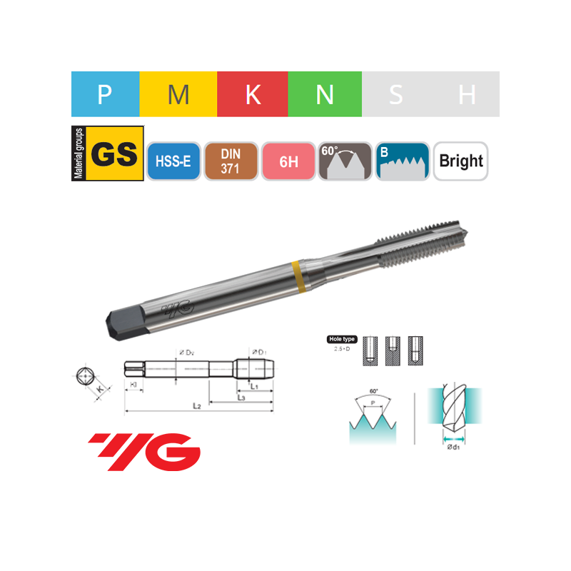 Macho Máquina Métrico TAP GENERAL Recto Pasante HSS-E 6H DIN371 Macho Máquina Métrico TAP GENERAL Recto Pasante HSS-E 6H DIN371