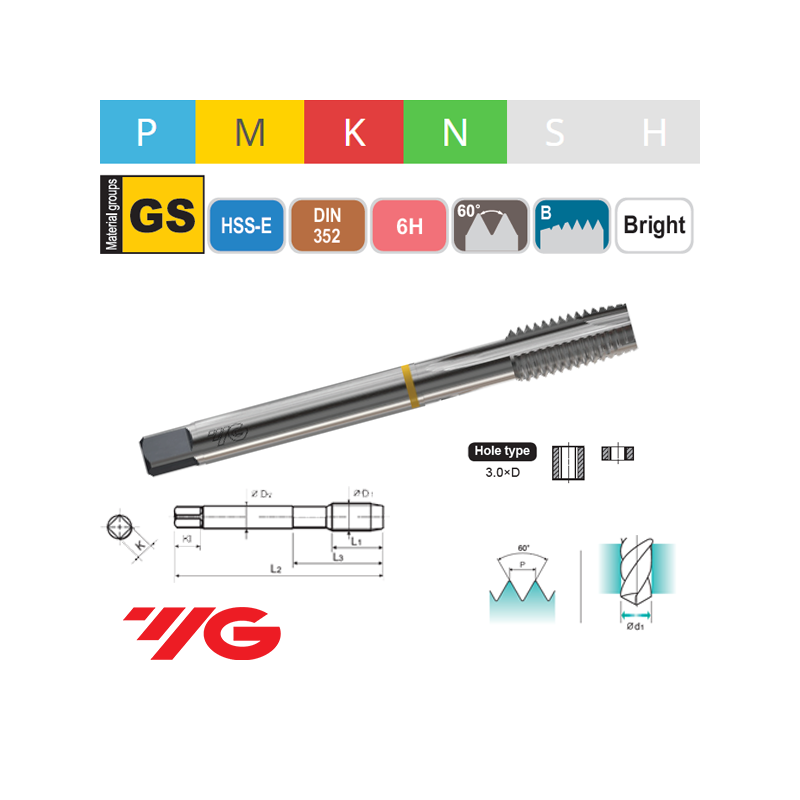 Macho Máquina Métrico TAP GENERAL Recto Pasante HSS-E 6H DIN352 Macho Máquina Métrico TAP GENERAL Recto Pasante HSS-E 6H DIN352