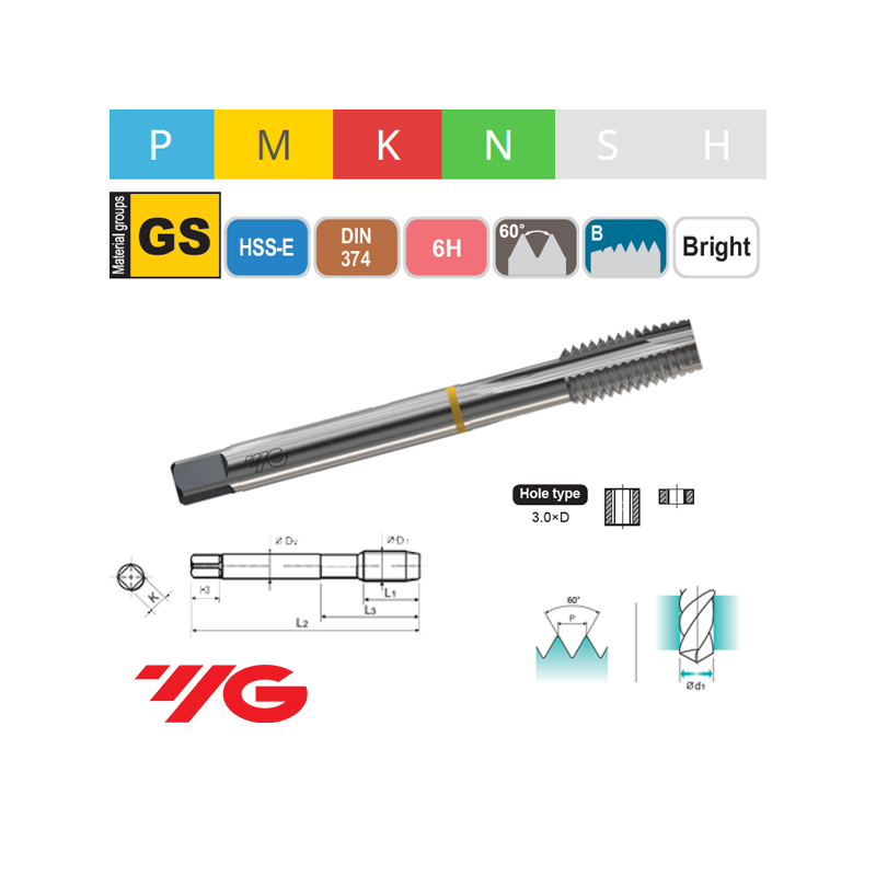 Macho Máquina Métrico Fino TAP GENERAL Recto Pasante HSS-E 6H Macho Máquina Métrico Fino TAP GENERAL Recto Pasante HSS-E 6H