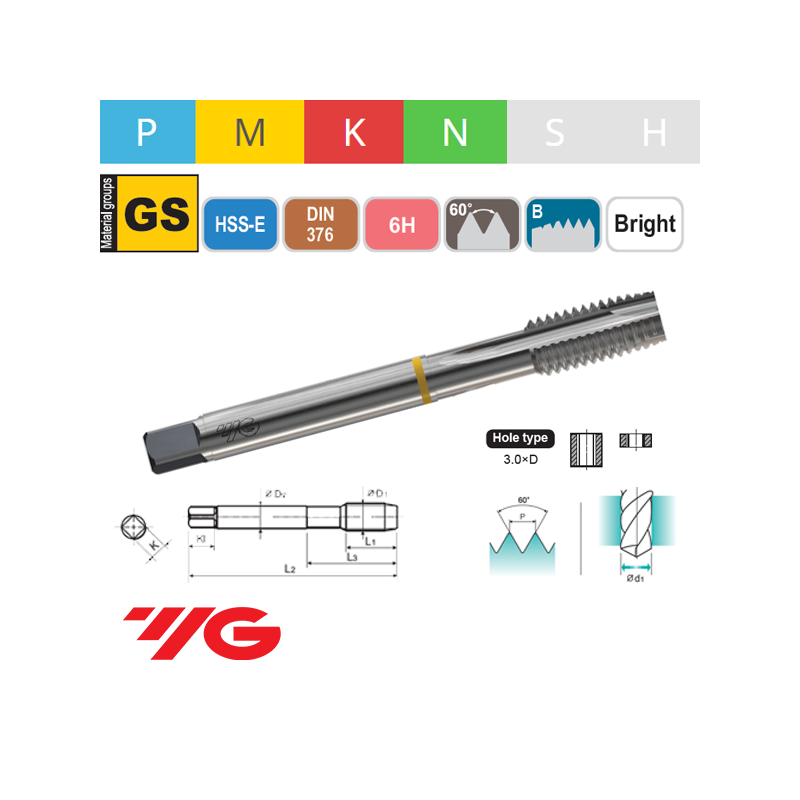 Macho Máquina Métrico TAP GENERAL Recto Pasante HSS-E 6H Macho Máquina Métrico TAP GENERAL Recto Pasante HSS-E 6H