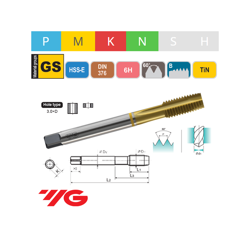 Macho Máquina Métrico TAP GENERAL Recto Pasante HSS-E TiN 6H DIN376