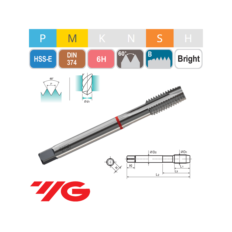 Macho Recto Pasante HSS-E Materiales Duros Métrica Fina Macho Recto Pasante HSS-E Materiales Duros Métrica Fina