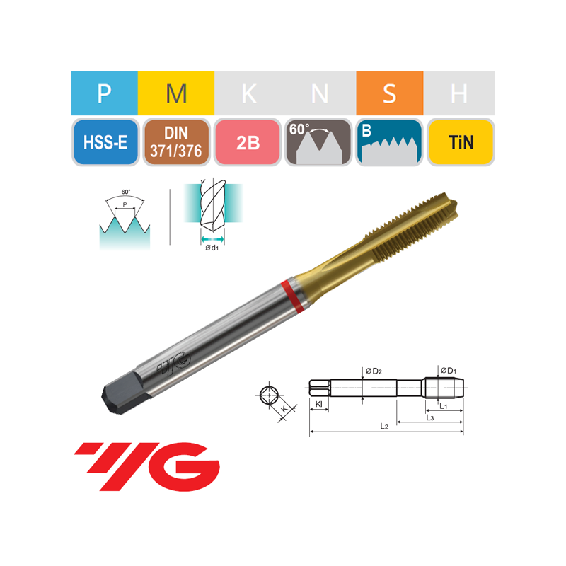 Macho Recto Pasante HSS-E Materiales Duros TiN UNC Macho Recto Pasante HSS-E Materiales Duros TiN UNC