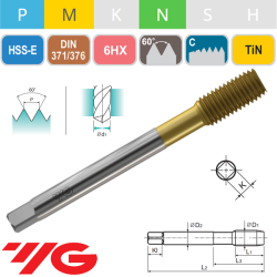 Macho de Laminacion HSS-E TiN Sin Ranura 6HX