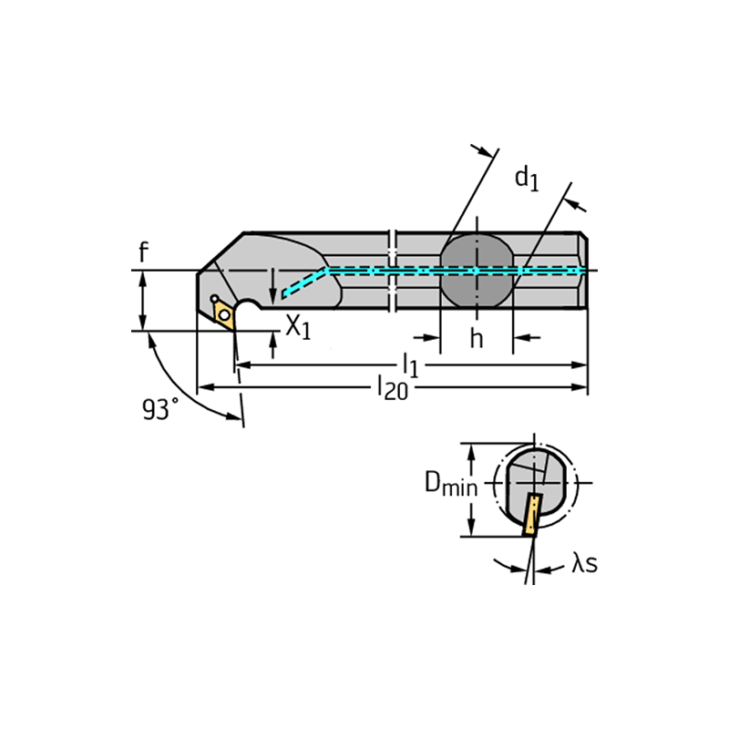 Walter A20S-SDUCR07-X Barra de mandrinar: fijación por tornillo A...-SDUC...-X