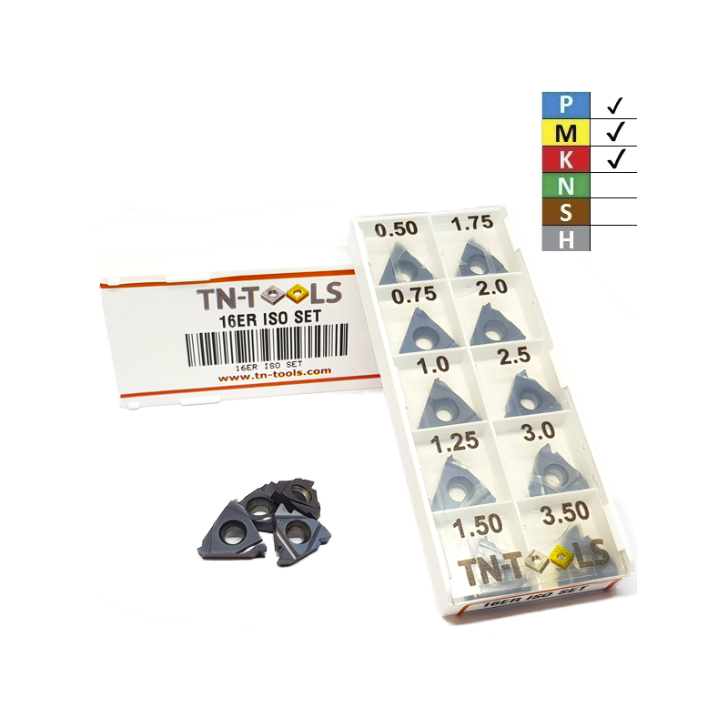 Kit de Placas de Roscar 16ER/IR ISO TN-TOOLS de Pasos Métricos (3,5 - 6,0) Recubrimiento TIALN