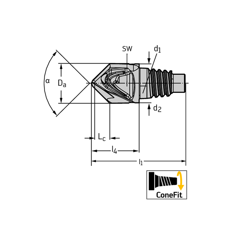 Walter H1E58318-E10-10 Fresas de chaflanar MDI 90°