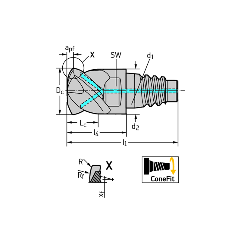 Walter H2EC94717-E16-16 Fresas de escuadrar/ranurar MDI