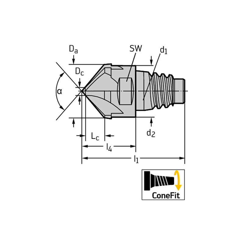 Walter H3E58518-E10-10 Fresas de chaflanar MDI 60°