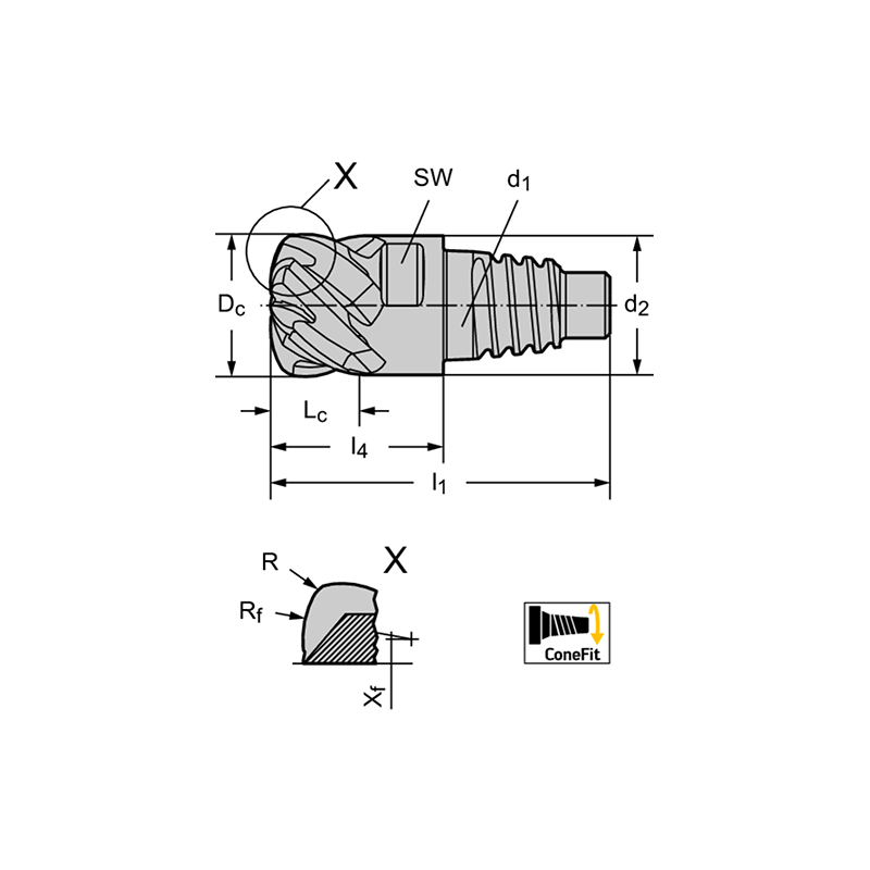 Walter MD025.9.53E5P152-WJ30RA Fresa de gran avance de MDI MD025