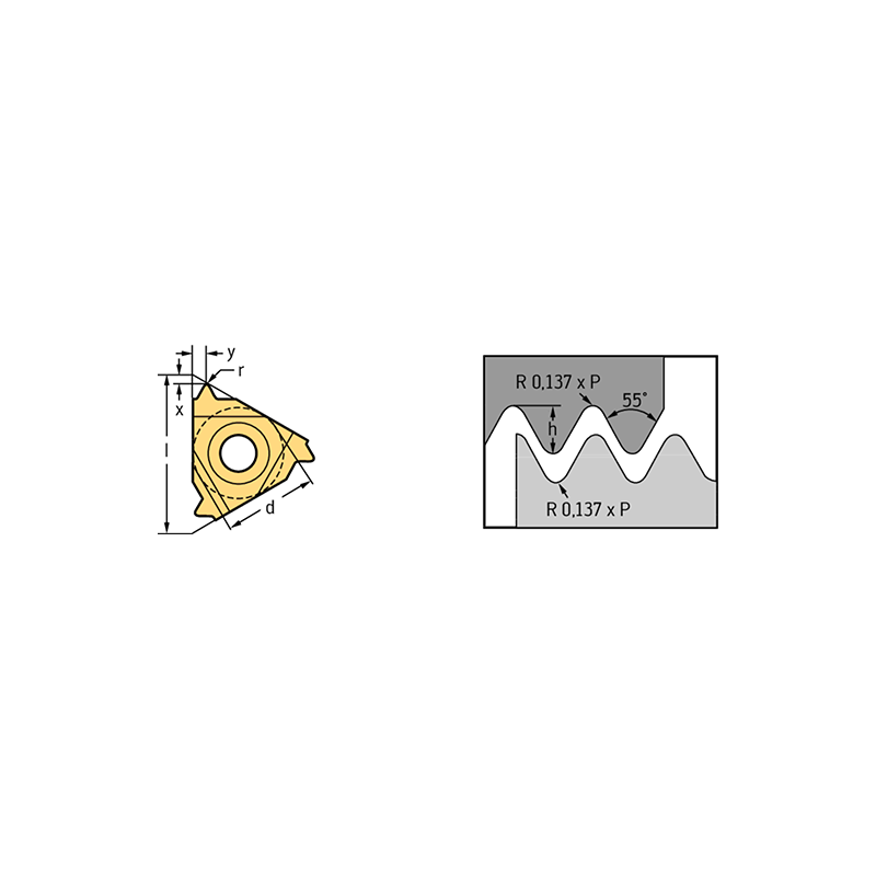 Walter NTS-ER-16 011W WXM20 Placas giratorias de rosca exterior – Perfil completo, Whitworth NTS