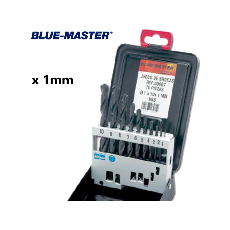 Set de Brocas en intervalos de Ø 1-10 x 1 mm DIN338 HSS  BLUE-MASTER