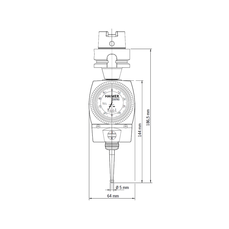 Palpador Haimer Centro con adaptador integrado HSK-A50 y punta recta Ø 5 mm