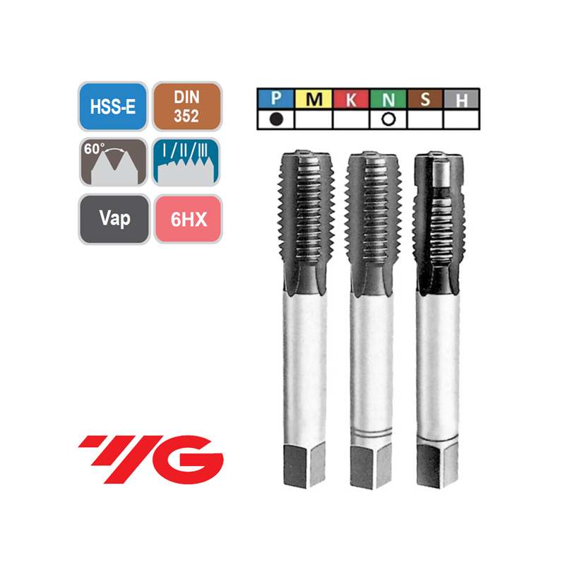 Juego de Machos de Mano HSS-E DIN352 Inox Vaporizado Juego de Machos de Mano HSS-E DIN352 Inox Vaporizado