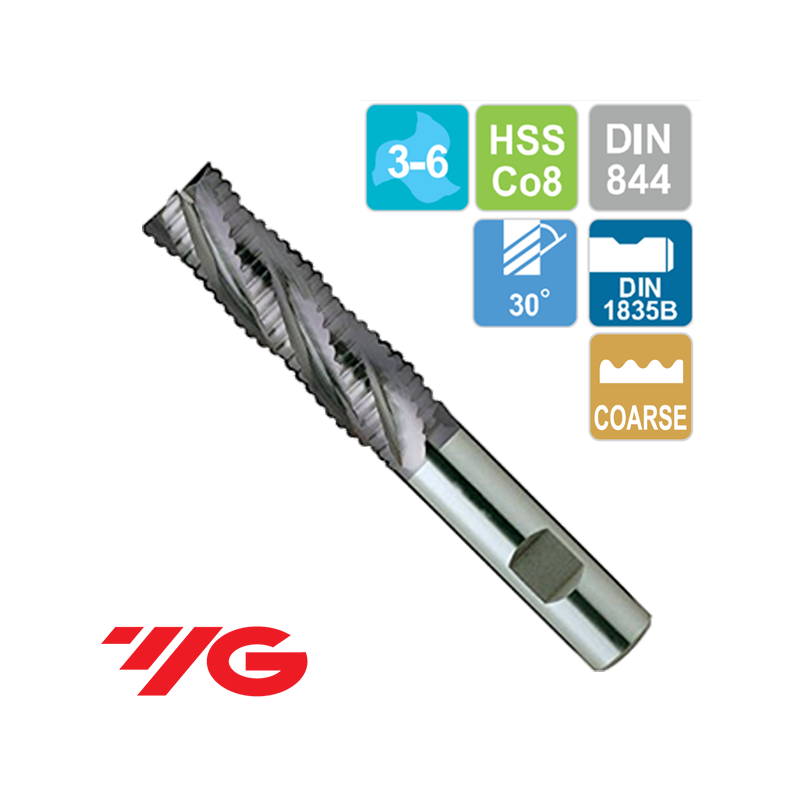 Fresa Acero HSSCo8 desbaste Grueso Serie Larga Recubrimiento TiAlN YG1 Fresa Acero HSSCo8 desbaste Grueso Serie Larga Recubrimiento TiAlN YG1