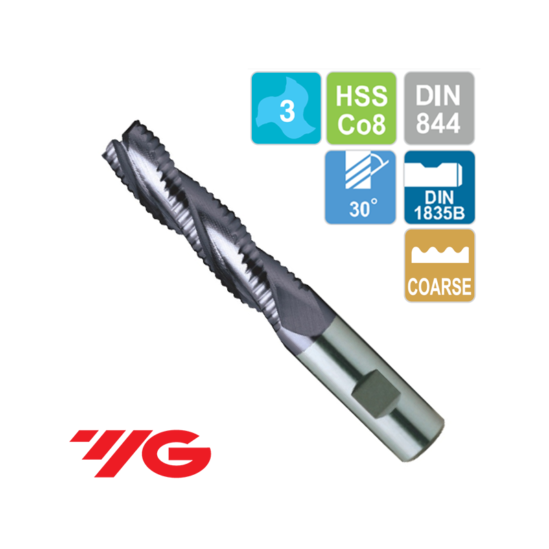 Fresa Acero HSSCo8 desbaste Grueso Serie Larga Z3 Recubrimiento TiAlN YG1 Fresa Acero HSSCo8 desbaste Grueso Serie Larga Z3 Recubrimiento TiAlN YG1